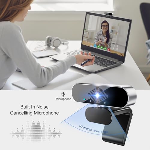 Webcam mit mikrofon Kamera pc cam, 1080p HD Mini Facecam Videokonferenz, 360° verstellbar USB Web Cam Plug&Play für Konferenz Live Streaming Aufnahme Kompatibel mit Skype/Zoom/YouTube Bild 2
