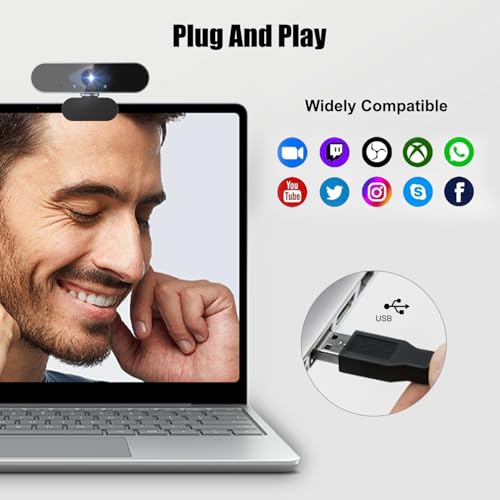Webcam mit mikrofon Kamera pc cam, 1080p HD Mini Facecam Videokonferenz, 360° verstellbar USB Web Cam Plug&Play für Konferenz Live Streaming Aufnahme Kompatibel mit Skype/Zoom/YouTube Bild 3