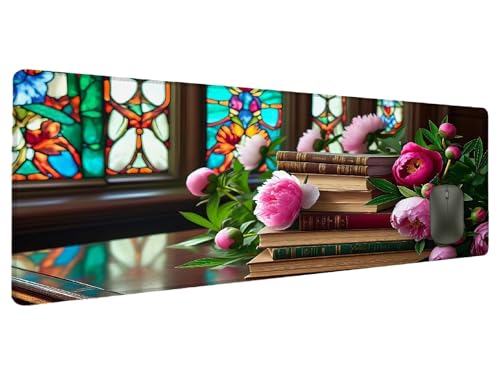 Mauspad Blume Schreibtischunterlage Anlage Mousepad XXL 800x400mm, Mauspad Gaming Groß Desk Mat PC Zubehör Schreibtisch Deko, Maus Pad Wasserdicht Rutschfeste Gummibasis Schreibtisch Schutz Office H-0 Bild 1