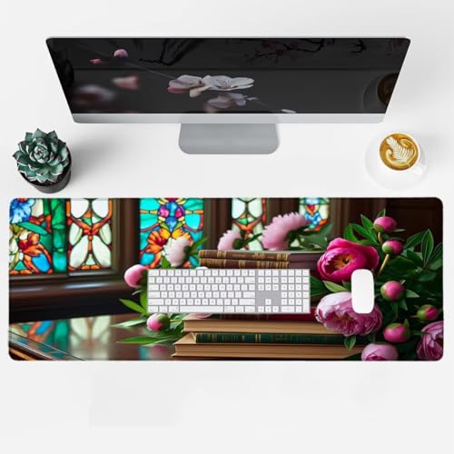 Mauspad Blume Schreibtischunterlage Anlage Mousepad XXL 800x400mm, Mauspad Gaming Groß Desk Mat PC Zubehör Schreibtisch Deko, Maus Pad Wasserdicht Rutschfeste Gummibasis Schreibtisch Schutz Office H-0 Bild 2