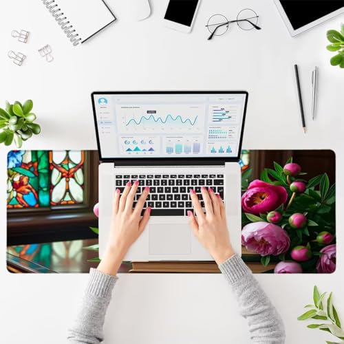 Mauspad Blume Schreibtischunterlage Anlage Mousepad XXL 800x400mm, Mauspad Gaming Groß Desk Mat PC Zubehör Schreibtisch Deko, Maus Pad Wasserdicht Rutschfeste Gummibasis Schreibtisch Schutz Office H-0 Bild 3