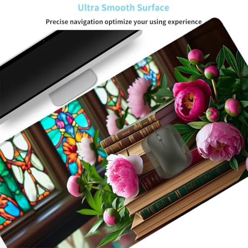 Mauspad Blume Schreibtischunterlage Anlage Mousepad XXL 800x400mm, Mauspad Gaming Groß Desk Mat PC Zubehör Schreibtisch Deko, Maus Pad Wasserdicht Rutschfeste Gummibasis Schreibtisch Schutz Office H-0 Bild 5