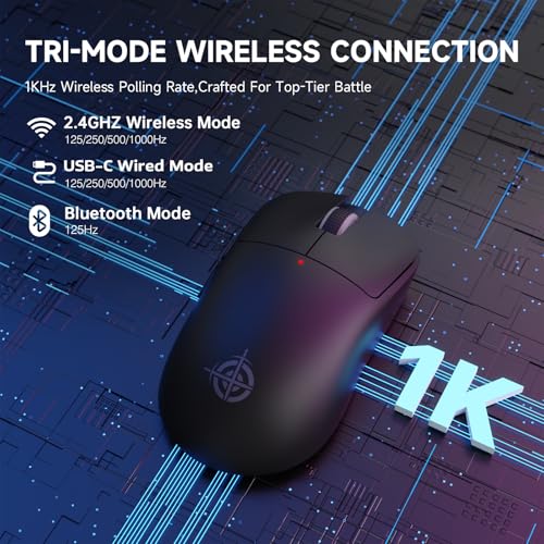 ATTACK SHARK X Magic-Refiner G6 Kabellose Gaming-Maus, 72 g leicht, 24.000 DPI, 1.000 Hz Abfragerate, BT/2,4G Gaming-Maus Kabellos/Kabelgebunden, RGB, 750 mAh Akku, mit Griffband für PC/Mac – Schwarz Bild 2
