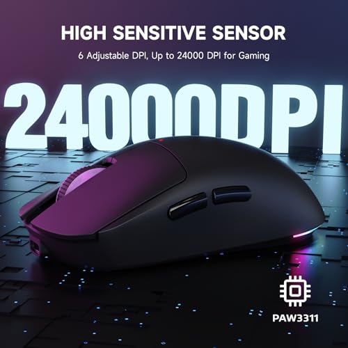 ATTACK SHARK X Magic-Refiner G6 Kabellose Gaming-Maus, 72 g leicht, 24.000 DPI, 1.000 Hz Abfragerate, BT/2,4G Gaming-Maus Kabellos/Kabelgebunden, RGB, 750 mAh Akku, mit Griffband für PC/Mac – Schwarz Bild 3
