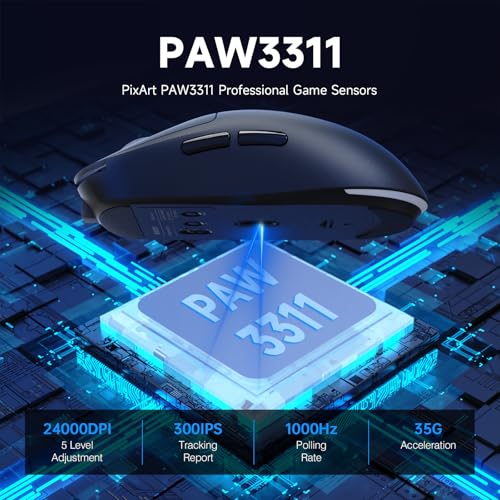 ATTACK SHARK X Magic-Refiner G6 Kabellose Gaming-Maus, 72 g leicht, 24.000 DPI, 1.000 Hz Abfragerate, BT/2,4G Gaming-Maus Kabellos/Kabelgebunden, RGB, 750 mAh Akku, mit Griffband für PC/Mac – Schwarz Bild 4