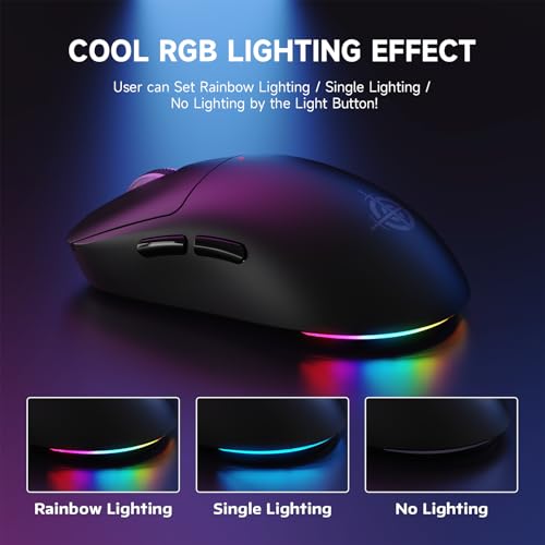 ATTACK SHARK X Magic-Refiner G6 Kabellose Gaming-Maus, 72 g leicht, 24.000 DPI, 1.000 Hz Abfragerate, BT/2,4G Gaming-Maus Kabellos/Kabelgebunden, RGB, 750 mAh Akku, mit Griffband für PC/Mac – Schwarz Bild 6
