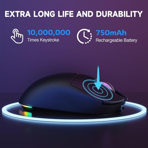 ATTACK SHARK X Magic-Refiner G6 Kabellose Gaming-Maus, 72 g leicht, 24.000 DPI, 1.000 Hz Abfragerate, BT/2,4G Gaming-Maus Kabellos/Kabelgebunden, RGB, 750 mAh Akku, mit Griffband für PC/Mac – Schwarz Bild 7