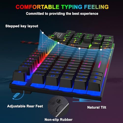 Gaming Tastatur und Maus Set, QWERTZ DE Layout, RGB Hintergrundbeleuchtete Kabelgebundene Tastatur, Ergonomische 4 Farbige LED Gaming Maus, Großes Mauspad, USB Plug & Play für PC PS4 Xbox Bild 3