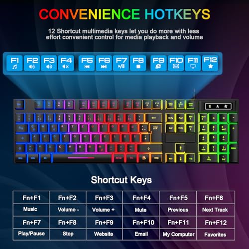 Gaming Tastatur und Maus Set, QWERTZ DE Layout, RGB Hintergrundbeleuchtete Kabelgebundene Tastatur, Ergonomische 4 Farbige LED Gaming Maus, Großes Mauspad, USB Plug & Play für PC PS4 Xbox Bild 4
