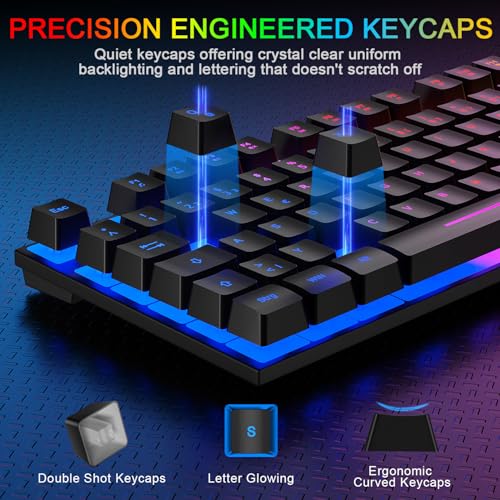 Gaming Tastatur und Maus Set, QWERTZ DE Layout, RGB Hintergrundbeleuchtete Kabelgebundene Tastatur, Ergonomische 4 Farbige LED Gaming Maus, Großes Mauspad, USB Plug & Play für PC PS4 Xbox Bild 5