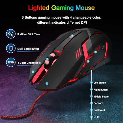 Gaming Tastatur und Maus Set, QWERTZ DE Layout, 75% TKL, RGB Hintergrundbeleuchtete Kabelgebundene Tastatur, Ergonomische 4 Farbige LED Gaming Maus, Großes Mauspad, USB Plug & Play für PC Bild 5