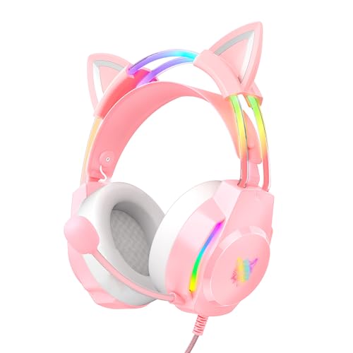 Gaming-Headset mit Katzenohren, RGB-Hintergrundbeleuchtung, Kopfhörer für PC/PS4/PS5/XBOX/Switch mit Mikrofon mit Rauschunterdrückung, virtueller 7.1-Surround-Sound, leichtes Design Bild 1