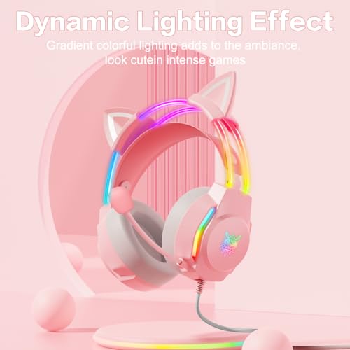 Gaming-Headset mit Katzenohren, RGB-Hintergrundbeleuchtung, Kopfhörer für PC/PS4/PS5/XBOX/Switch mit Mikrofon mit Rauschunterdrückung, virtueller 7.1-Surround-Sound, leichtes Design Bild 2
