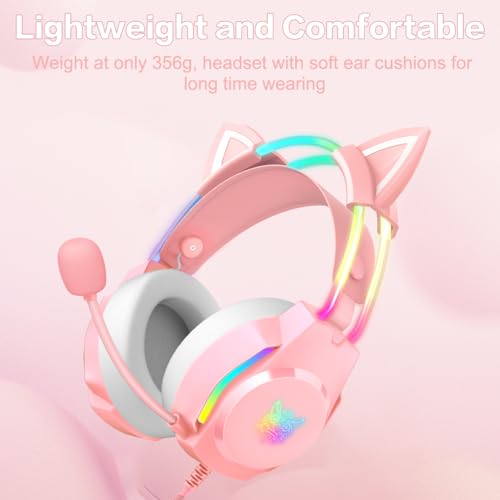 Gaming-Headset mit Katzenohren, RGB-Hintergrundbeleuchtung, Kopfhörer für PC/PS4/PS5/XBOX/Switch mit Mikrofon mit Rauschunterdrückung, virtueller 7.1-Surround-Sound, leichtes Design Bild 3