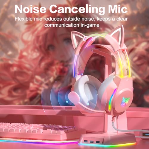 Gaming-Headset mit Katzenohren, RGB-Hintergrundbeleuchtung, Kopfhörer für PC/PS4/PS5/XBOX/Switch mit Mikrofon mit Rauschunterdrückung, virtueller 7.1-Surround-Sound, leichtes Design Bild 5