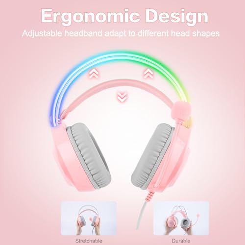 Gaming-Headset mit Katzenohren, RGB-Hintergrundbeleuchtung, Kopfhörer für PC/PS4/PS5/XBOX/Switch mit Mikrofon mit Rauschunterdrückung, virtueller 7.1-Surround-Sound, leichtes Design Bild 6