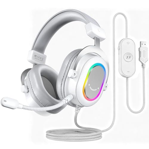 FIFINE Gaming Headset mit Mikrofon, Over Ear Kopfhörer mit Kabel, USB Headset für PC PS4 PS5, RGB Headphone mit 3 EQ-Modi, Surround Sound und Ohrpolster Bild 1