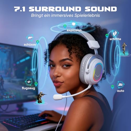 FIFINE Gaming Headset mit Mikrofon, Over Ear Kopfhörer mit Kabel, USB Headset für PC PS4 PS5, RGB Headphone mit 3 EQ-Modi, Surround Sound und Ohrpolster Bild 2