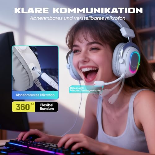 FIFINE Gaming Headset mit Mikrofon, Over Ear Kopfhörer mit Kabel, USB Headset für PC PS4 PS5, RGB Headphone mit 3 EQ-Modi, Surround Sound und Ohrpolster Bild 3