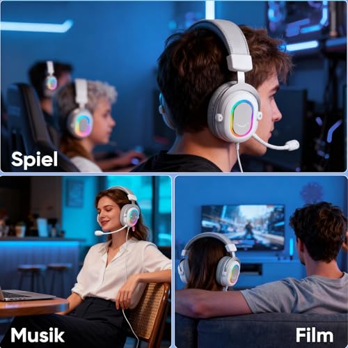 FIFINE Gaming Headset mit Mikrofon, Over Ear Kopfhörer mit Kabel, USB Headset für PC PS4 PS5, RGB Headphone mit 3 EQ-Modi, Surround Sound und Ohrpolster Bild 7