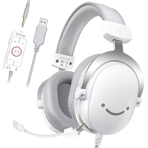 FIFINE Gaming Headset mit Mikrofon, Over Ear Kopfhörer mit Kabel, USB Headset für PC PS4 PS5 Xbox Switch, RGB Headphone mit 7.1 Surround Sound und Ohrpolster Bild 1