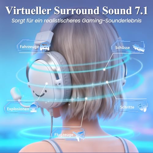 FIFINE Gaming Headset mit Mikrofon, Over Ear Kopfhörer mit Kabel, USB Headset für PC PS4 PS5 Xbox Switch, RGB Headphone mit 7.1 Surround Sound und Ohrpolster Bild 2