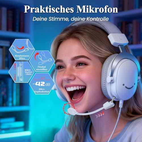 FIFINE Gaming Headset mit Mikrofon, Over Ear Kopfhörer mit Kabel, USB Headset für PC PS4 PS5 Xbox Switch, RGB Headphone mit 7.1 Surround Sound und Ohrpolster Bild 3