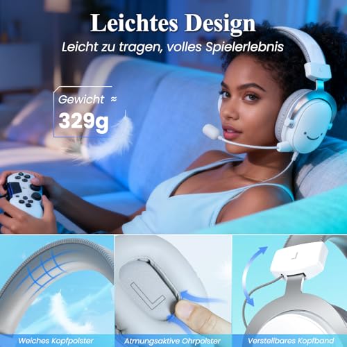 FIFINE Gaming Headset mit Mikrofon, Over Ear Kopfhörer mit Kabel, USB Headset für PC PS4 PS5 Xbox Switch, RGB Headphone mit 7.1 Surround Sound und Ohrpolster Bild 5