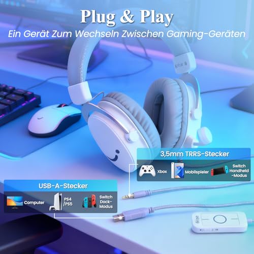 FIFINE Gaming Headset mit Mikrofon, Over Ear Kopfhörer mit Kabel, USB Headset für PC PS4 PS5 Xbox Switch, RGB Headphone mit 7.1 Surround Sound und Ohrpolster Bild 6