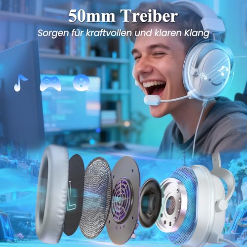 FIFINE Gaming Headset mit Mikrofon, Over Ear Kopfhörer mit Kabel, USB Headset für PC PS4 PS5 Xbox Switch, RGB Headphone mit 7.1 Surround Sound und Ohrpolster Bild 7