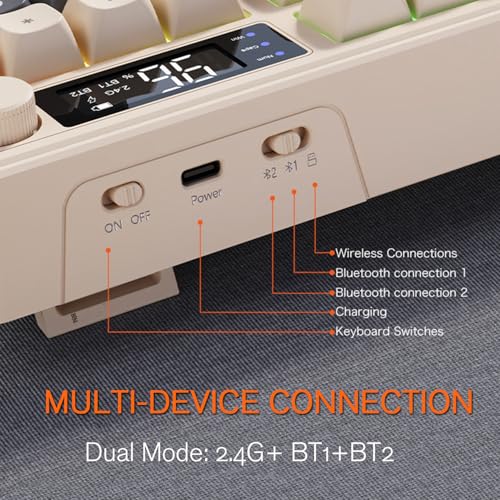 ZIYOU LANG×FREEWOLF T96 Kabelloses Gaming-Tastatur- und Maus-Set, BT/2,4 GHz, Smart Display und Knopf, Regenbogen-Hintergrundbeleuchtung, Aufladbare QWERTY-Tastatur,Drahtlos ComputerMaus – Blaubeere Bild 5
