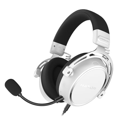 HATOR Hypergang 3 Gaming Headset – Hi-Res Audio, 53mm Treiber, abnehmbares Mikrofon, 3,5mm, Noise Isolation, Memory Foam, PC, PS5, Xbox, Switch - Weiß Bild 1