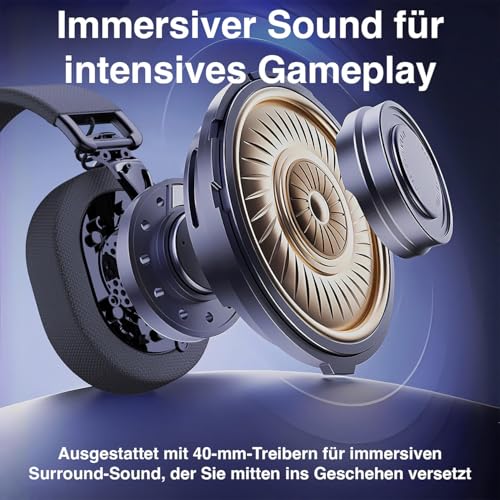 auvisio Headset Bluetooth: Klappbares 3in1-Funk-Gaming-Headset, 2,4 GHz, BT 5.3, 10 Std. Akku (Wireless Kopfhörer, Gaming-Kopfhörer, Bluetooth, PS5) Bild 4