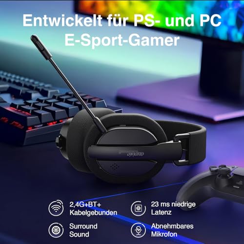 auvisio Headset Bluetooth: Klappbares 3in1-Funk-Gaming-Headset, 2,4 GHz, BT 5.3, 10 Std. Akku (Wireless Kopfhörer, Gaming-Kopfhörer, Bluetooth, PS5) Bild 7
