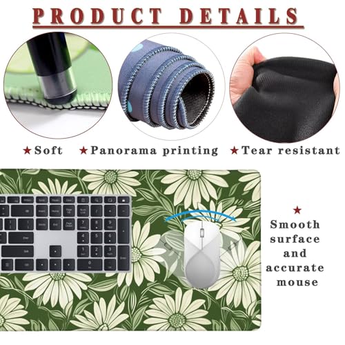 Mauspad XXL 1400x800x4mm Wasserdicht Schreibtischunterlage rutschfeste Speed Gaming Mousepad Daisy (3) Groß Desk Mouse Mat Maus Pad, Schreibtisch Unterlage Deko für PC, MacBook, Laptop, Home Office Bild 4