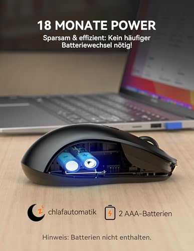 TECKNET Bluetooth Maus, Maus Kabellos (Tri-Modus: BT 5.0/3.0+2.4G) 4800 DPI Leise Mouse, Funkmaus mit USB-A Empfänger, 6 Tasten, Ergonomische Tragbare Mouse für PC/Laptop/Mac/Tablet, Schwarz Bild 5