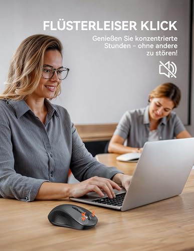 TECKNET Maus Kabellos, Bluetooth Maus (Tri-Modus: BT 5.0/3.0+2.4G) Funkmaus mit USB-A Empfänger, 4800 DPI Leise Mouse für große Hände, Multidevice für PC/Laptop/Mac/Tablet, Grau Bild 4