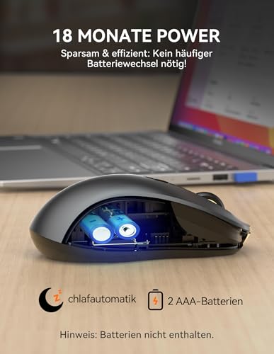 TECKNET Maus Kabellos, Bluetooth Maus (Tri-Modus: BT 5.0/3.0+2.4G) Funkmaus mit USB-A Empfänger, 4800 DPI Leise Mouse für große Hände, Multidevice für PC/Laptop/Mac/Tablet, Grau Bild 6