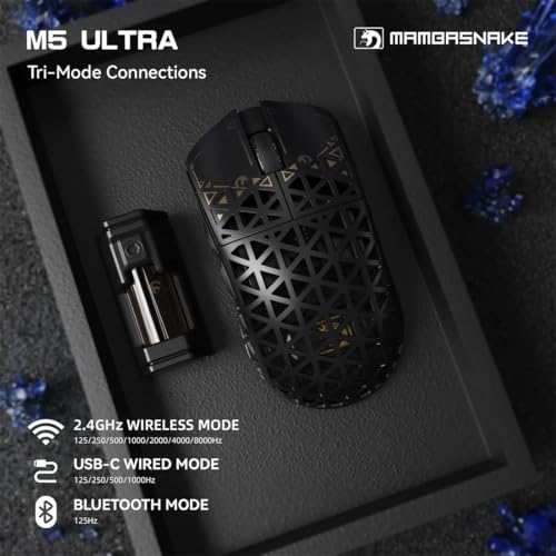 MAMBASNAKE M5 Ultra Carbon Fiber 8000Hz Wireless Gaming Mouse, 39g Superlight, 42000DPI, PAW3950MAX Sensor, Nordic 52840 Chip, Bluetooth/2.4G/USB-C Wired Mice with Mouse Coiled Cable, for PC/Mac Bild 2