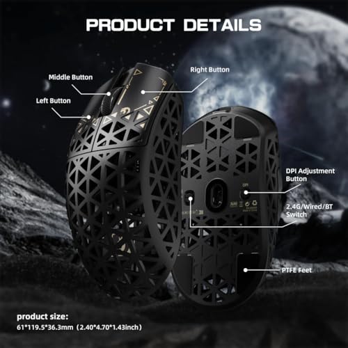 MAMBASNAKE M5 Ultra Carbon Fiber 8000Hz Wireless Gaming Mouse, 39g Superlight, 42000DPI, PAW3950MAX Sensor, Nordic 52840 Chip, Bluetooth/2.4G/USB-C Wired Mice with Mouse Coiled Cable, for PC/Mac Bild 6