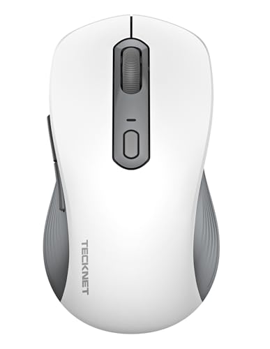 TECKNET Bluetooth Maus, Maus Kabellos (Tri-Modus: BT 5.0/3.0+2.4G) 4800 DPI Leise Mouse, Funkmaus mit USB-A Empfänger, 6 Tasten, Ergonomische Tragbare Mouse für PC/Laptop/Mac/Tablet (Weiß Grau) Bild 1