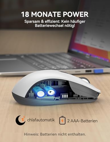 TECKNET Bluetooth Maus, Maus Kabellos (Tri-Modus: BT 5.0/3.0+2.4G) 4800 DPI Leise Mouse, Funkmaus mit USB-A Empfänger, 6 Tasten, Ergonomische Tragbare Mouse für PC/Laptop/Mac/Tablet (Weiß Grau) Bild 6