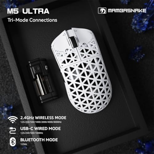 MAMBASNAKE M5 Ultra Carbon Fiber 8000Hz Wireless Gaming Mouse, 39g Superlight, 42000DPI, PAW3950MAX Sensor, Nordic 52840 Chip, Bluetooth/2.4G/USB-C Wired Mice with Mouse Coiled Cable, for PC/Mac Bild 2