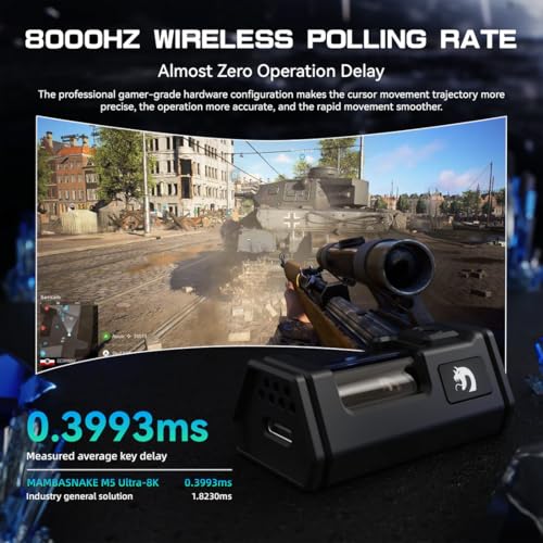 MAMBASNAKE M5 Ultra Carbon Fiber 8000Hz Wireless Gaming Mouse, 39g Superlight, 42000DPI, PAW3950MAX Sensor, Nordic 52840 Chip, Bluetooth/2.4G/USB-C Wired Mice with Mouse Coiled Cable, for PC/Mac Bild 3