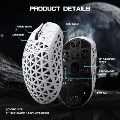 MAMBASNAKE M5 Ultra Carbon Fiber 8000Hz Wireless Gaming Mouse, 39g Superlight, 42000DPI, PAW3950MAX Sensor, Nordic 52840 Chip, Bluetooth/2.4G/USB-C Wired Mice with Mouse Coiled Cable, for PC/Mac Bild 6