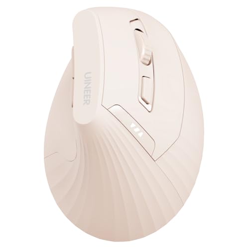 Uineer Kabellose vertikale Maus, Multi-Device Tri-Mode Maus, sichtbare Leistungsstufe (2.4G+BT4.0/BT5.0) Wiederaufladbare Wireless Mouse, 4 einstellbare DPIs, 6 Tasten, für Laptop, Desktop, PC (Rosa) Bild 1