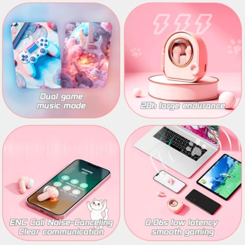 Topiky Drahtlose Ohrhörer Süße Katzenklaue Bluetooth 5.4 Ohrhörer, Kopfhörer mit Mikrofon und Ladekoffer 300 MAh, Kopfhörer Headset für Mädchen und Schulklassenzimmer Bild 6