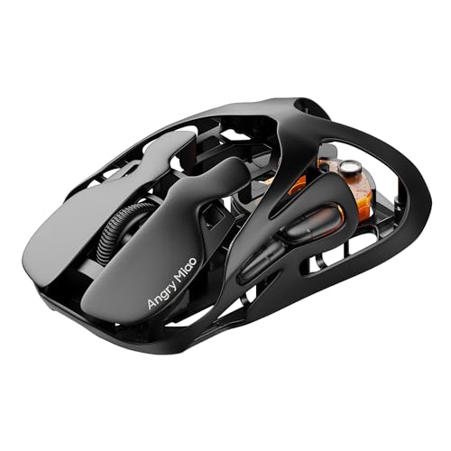 Angry miao Infinity Gaming-Maus, kabellose Maus mit 30.000 DPI PAW3950 Sensor, Metall, ultraleicht, 49 g, ausgehöhltes Design, 7 programmierbare Tasten, anpassbare RGB-Beleuchtung, Basaltschwarz Bild 1