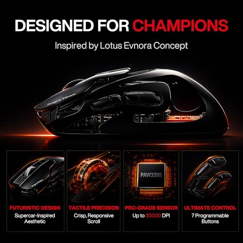 Angry miao Infinity Gaming-Maus, kabellose Maus mit 30.000 DPI PAW3950 Sensor, Metall, ultraleicht, 49 g, ausgehöhltes Design, 7 programmierbare Tasten, anpassbare RGB-Beleuchtung, Basaltschwarz Bild 2