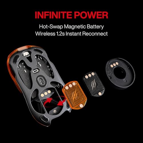 Angry miao Infinity Gaming-Maus, kabellose Maus mit 30.000 DPI PAW3950 Sensor, Metall, ultraleicht, 49 g, ausgehöhltes Design, 7 programmierbare Tasten, anpassbare RGB-Beleuchtung, Basaltschwarz Bild 3